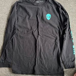Large black alien long sleeve tee shirt